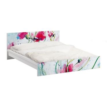 Möbelfolie für IKEA Malm Bett niedrig 140x200cm - Klebefolie Painted Poppies