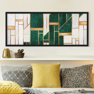 Bild mit Rahmen - Emerald und Gold Geometrie - Panorama