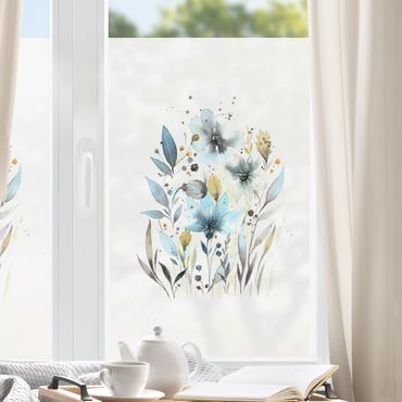 Fensterfolie - Sichtschutz - Esther-Meinl - Türkise Aquarell Blumen - Fensterbilder