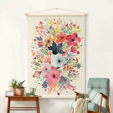 Wandteppich - Esther Meinl - Farbenfrohe Aquarell Blumen - Hochformat 2:3