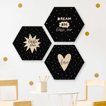Hexagon Bild Holz 3-teilig - Little Star Set Schwarz