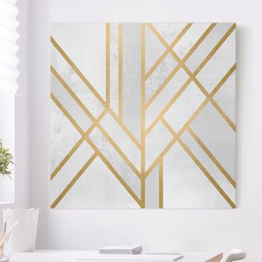 Leinwandbild - Art Deco Geometrie Weiß Gold - Quadrat 1:1