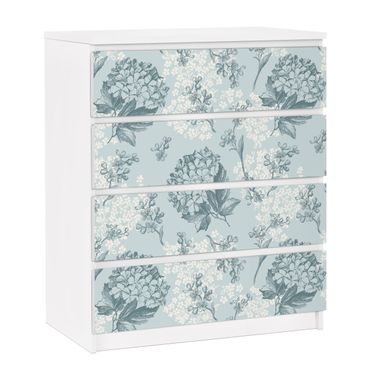Möbelfolie für IKEA Malm Kommode - selbstklebende Folie Hortensia pattern in blue