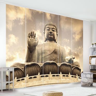 Schiebegardinen Set - Großer Buddha Sepia - Flächenvorhänge