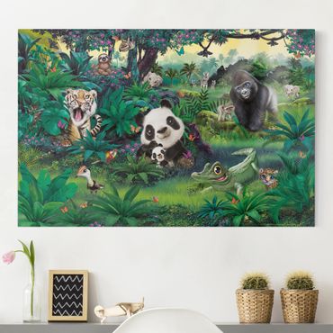 Leinwandbild Kinderzimmer - Animal Club International - Dschungel mit Tieren - Querformat 2:3