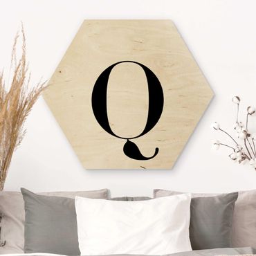 Hexagon Bild Holz - Buchstabe Serif Weiß Q