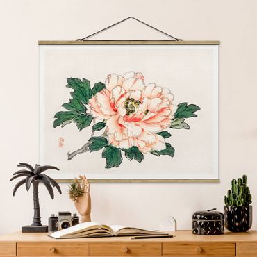 Stoffbild mit Posterleisten - Asiatische Vintage Zeichnung Rosa Chrysantheme - Querformat 4:3