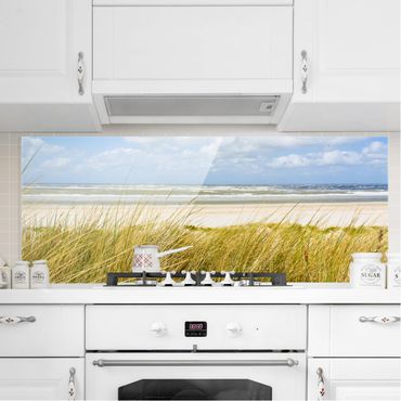 Küchenrückwand aus Glas ESG Spritzschutz 120x60cm Palmen Meer Landschaft 