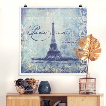 Poster - Vintage Collage - Paris Mon Amour - Quadrat 1:1
