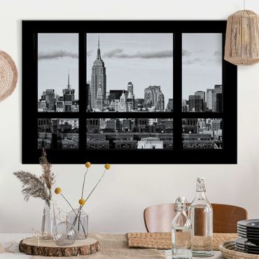 Akustikbild - Fensterblick New York Skyline schwarz weiß