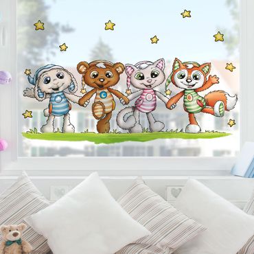 Fensterfolie Fenstersticker Kinderzimmer - Schlafmützen - Wir halten zusammen