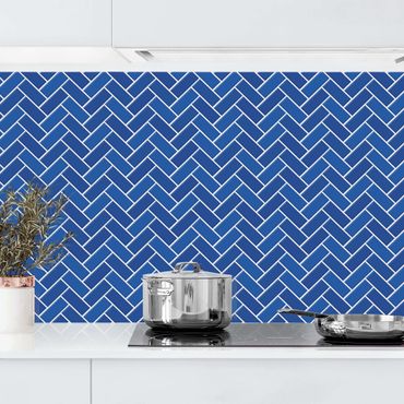 Küchenrückwand - Fischgräten Fliesen - Blau