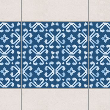 Fliesen Bordüre - Dunkelblau Weiß Muster Serie No.07 - 20cm x 20cm Fliesensticker Set