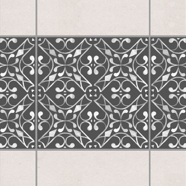 Fliesen Bordüre - Dunkelgrau Weiß Muster Serie No.03 - 15cm x 15cm Fliesensticker Set