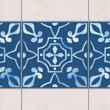Fliesen Bordüre - Muster Dunkelblau Weiß Serie No.9 - 10cm x 10cm Fliesensticker Set