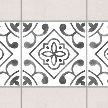 Fliesen Bordüre - Muster Grau Weiß Serie No.2 - 15cm x 15cm Fliesensticker Set