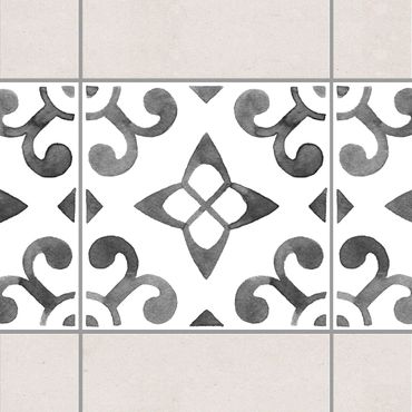 Fliesen Bordüre - Muster Grau Weiß Serie No.5 - 10cm x 10cm Fliesensticker Set