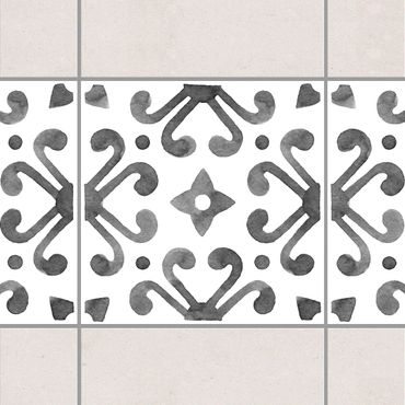 Fliesen Bordüre - Muster Grau Weiß Serie No.7 - 20cm x 20cm Fliesensticker Set