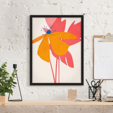 Bild mit Rahmen - Florale Schönheit Rosa und Orange - Hochformat 3:4