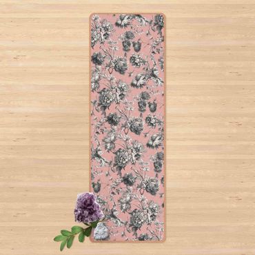 Yogamatte Kork - Floraler Kupferstich Graurosa