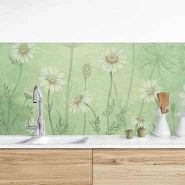 Küchenrückwand - Gänseblümchen im grünen Nebel
