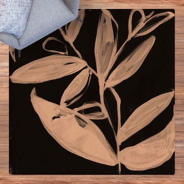 Kork-Teppich - Gemalte Blätter auf Schwarz - Quadrat 1:1