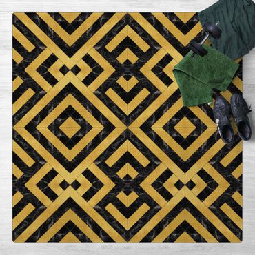 Kork-Teppich - Geometrischer Fliesenmix Art Deco Gold Schwarzer Marmor - Quadrat 1:1
