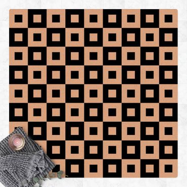 Kork-Teppich - Geometrisches Muster aus Schwarz Weißen Quadraten - Quadrat 1:1