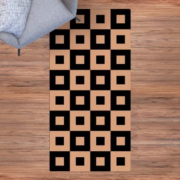 Kork-Teppich - Geometrisches Muster aus Schwarz Weißen Quadraten - Hochformat 1:2
