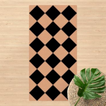 Kork-Teppich - Geometrisches Muster gedrehtes Schachbrett Schwarz Weiß - Hochformat 1:2