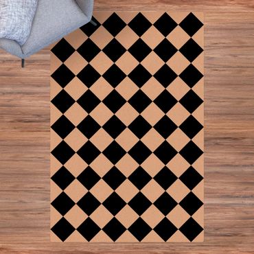 Kork-Teppich - Geometrisches Muster gedrehtes Schachbrett Schwarz Weiß - Hochformat 2:3