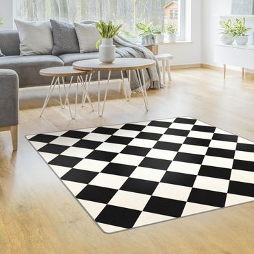 Teppich - Geometrisches Muster gedrehtes Schachbrett Schwarz Weiß