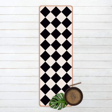 Yogamatte Kork - Geometrisches Muster gedrehtes Schachbrett Schwarz Weiß