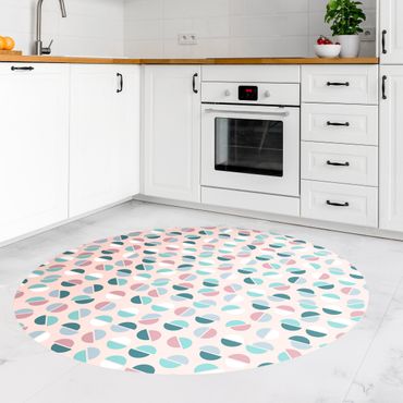 Runder Vinyl-Teppich - Geometrisches Muster Halbkreise in Pastell