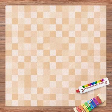 Kork-Teppich - Geometrisches Muster Mosaik Gelb - Quadrat 1:1