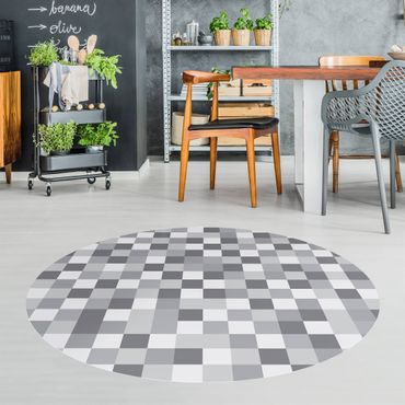 Runder Vinyl-Teppich - Geometrisches Muster Mosaik Grau