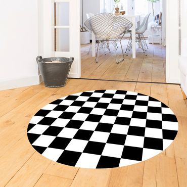 Runder Vinyl-Teppich - Geometrisches Muster Schachbrett Schwarz Weiß