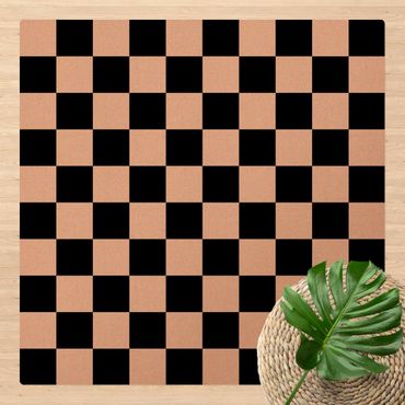 Kork-Teppich - Geometrisches Muster Schachbrett Schwarz Weiß - Quadrat 1:1