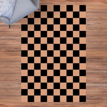 Kork-Teppich - Geometrisches Muster Schachbrett Schwarz Weiß - Hochformat 2:3