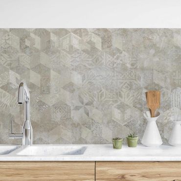 Küchenrückwand - Geometrisches Vintage Muster mit Ornamenten Beige