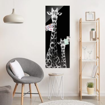 Glasbild - Giraffen Duo schwarz-weiss - Panorama Hoch