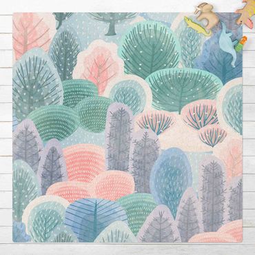 Kork-Teppich - Glücklicher Wald in Pastell - Quadrat 1:1