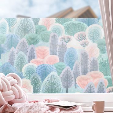 Fensterfolie - Sichtschutz - Glücklicher Wald in Pastell - Fensterbilder