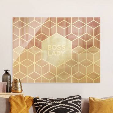 Glasbild - Goldene Geometrie - Boss Lady Sechsecke Rosa - Querformat 4:3