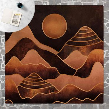 Kork-Teppich - Goldene Sonne abstrakte Berge - Quadrat 1:1