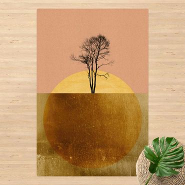 Kork-Teppich - Goldene Sonne mit Baum - Hochformat 2:3