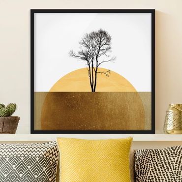 Bild mit Rahmen - Goldene Sonne mit Baum - Quadrat