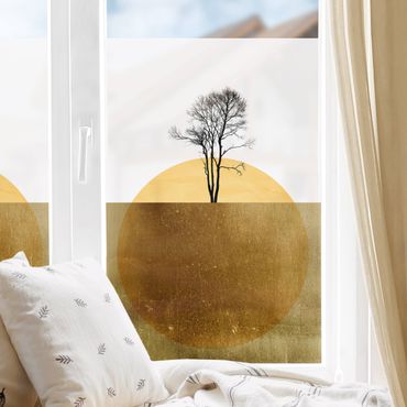 Fensterfolie - Sichtschutz - Goldene Sonne mit Baum - Fensterbilder