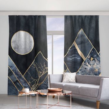 Vorhang - Goldener Mond abstrakte schwarze Berge