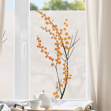 Fensterfolie - Sichtschutz - Grafische Pflanzenwelt - Beeren Orange - Fensterbilder